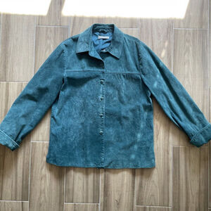 VTG PENDLETON Y2K Button Front 100% Leather Suede Jacket Teal Women's Coat